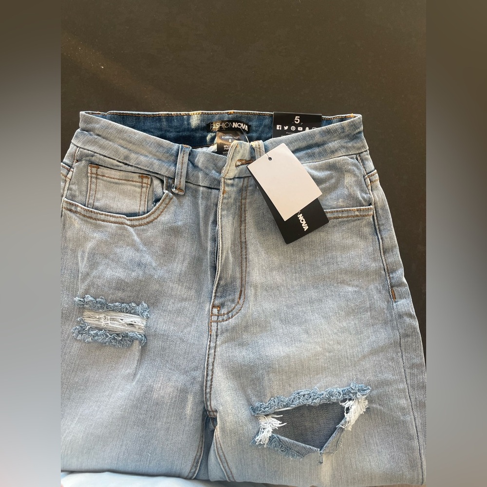 NWT FASHION NOVA SAVANNAH SPLIT HEM BLUE JEANS 5 - Picture 10 of 13